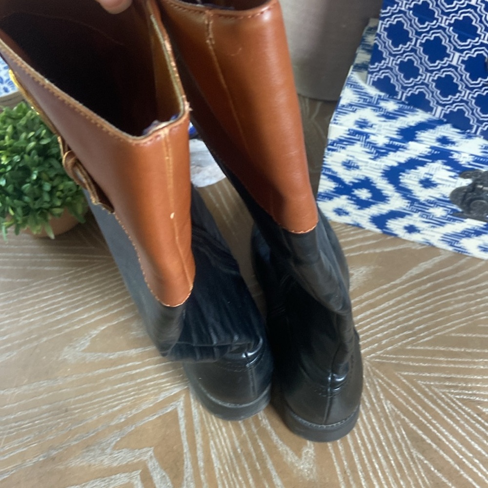 Tommy Hilfiger Camel Brown & Black Riding Boots Women Size 8 - Picture 6 of 10
